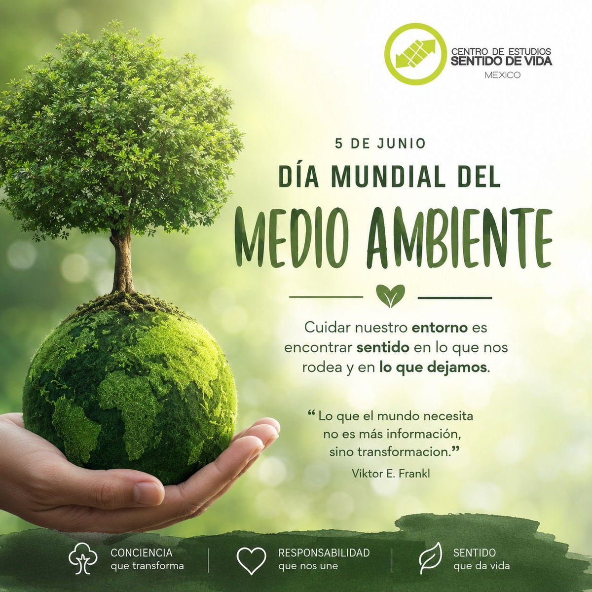 CSentidodeVida's tweet photo. 🌎💚 En el Día Mundial del Medio Ambiente recordamos que cada acción cuenta. Cuidar nuestro entorno también es una forma de responder con responsabilidad y sentido a la vida. 🌱✨
#DíaMundialDelMedioAmbiente #Logoterapia #SentidoDeVida 💚🌍 https://t.co/qlFpxGfSEF