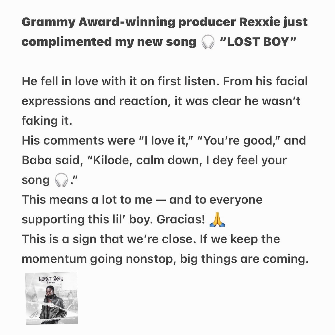 Kaytuofficial's tweet photo. This means alot to me.
Thanks @rexxiepondabeat 

Gracias to everyone supporting us, thanks.

LISTEN TO LOST BOY NOW 🌐

https://t.co/FQXwo1L907 https://t.co/z2DEO4BJsX