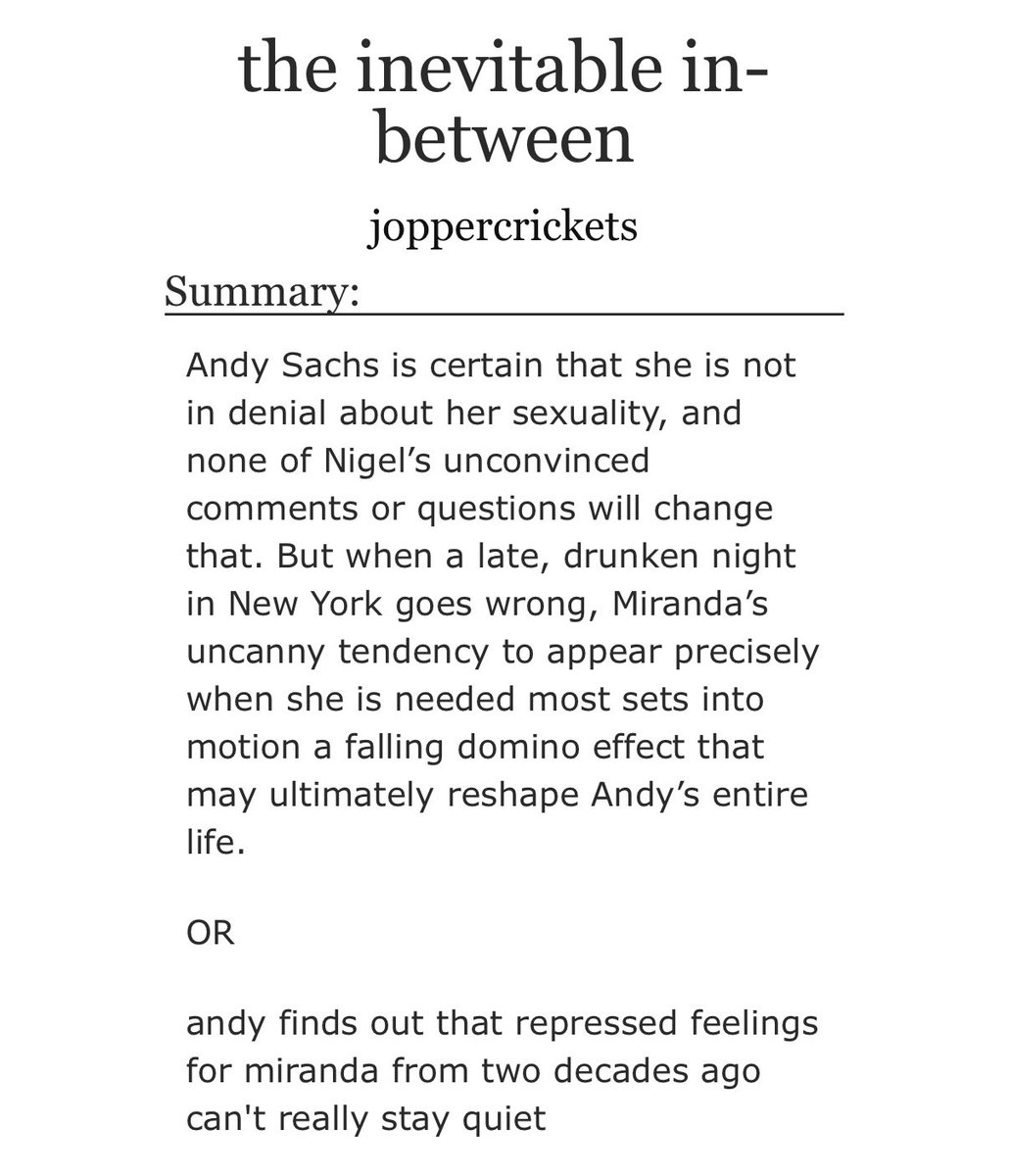 joppercrickets's tweet photo. a new #mirandy fanfic “the inevitable in-between” chapter 1 is posted!

andy finds out that repressed feelings for miranda from two decades ago can’t stay quiet anymore🫢

read here: https://t.co/1VDwrYDiUS https://t.co/hPac7Wc51i