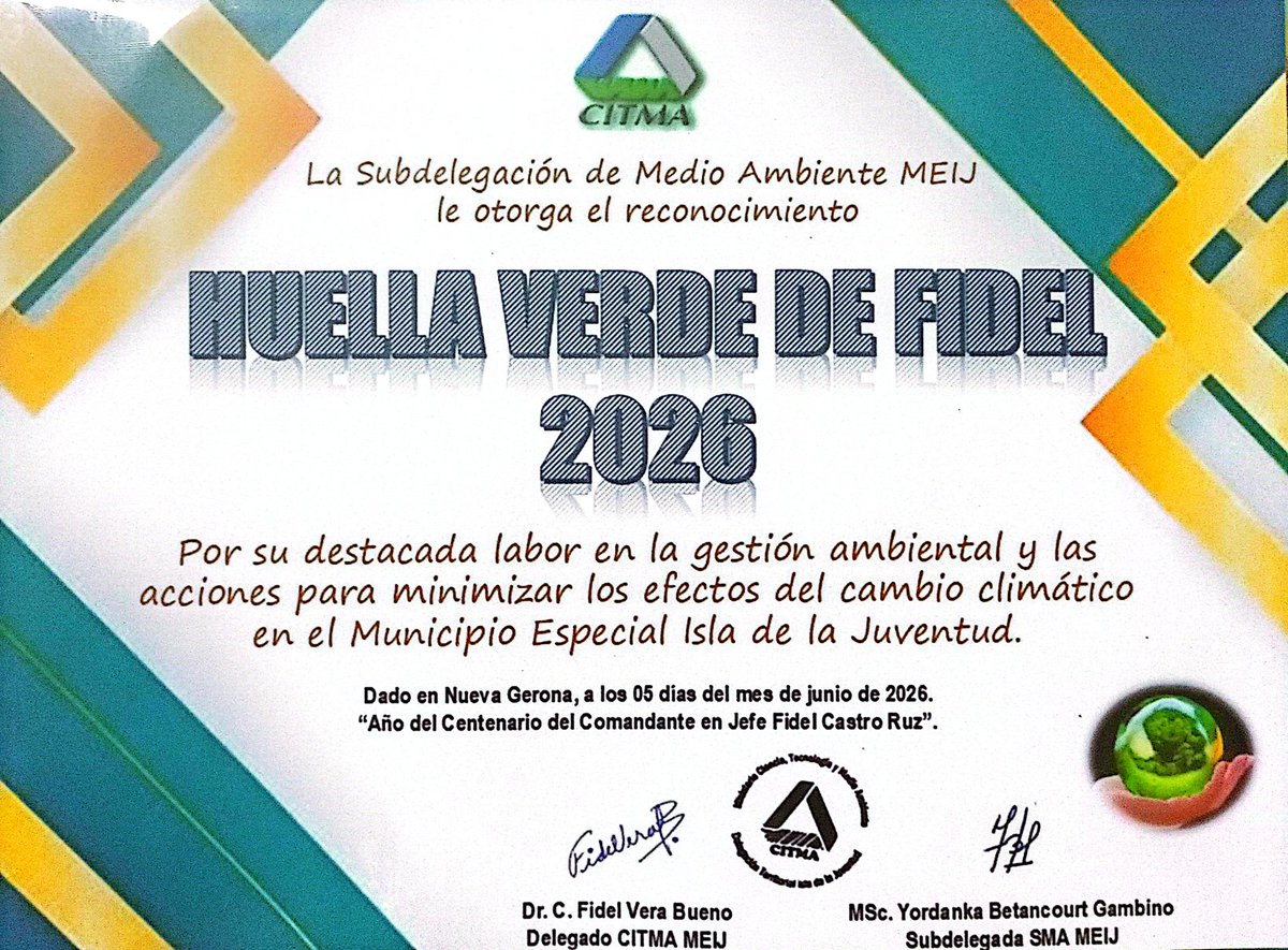 calidadermp's tweet photo. Con motivo de Día Mundial del Medio Ambiente se celebró el acto por dicha fecha con la presencia altos dirigentes del territorio y  la ERMPIJ fue galardonada con la distinción "Huella Verde de Fidel" por su trabajo sostenido en su preservación.
#SentirPinero 
#IslaDeLaJuventud https://t.co/mqZc5NRIgS