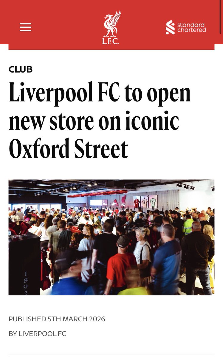 Charlp0589's tweet photo. @luzen360 @ssonehh @oluok1 @SeanDOlfc 1 title in 22 years and all of a sudden you think Arsenal are bigger. No chance Liverpool are way more popular worldwide. Accolades or not Liverpool trump Arsenal. Plus literally just opened a shop in arsenals own city 😭😭😭😭 https://t.co/sziQMRQW4A