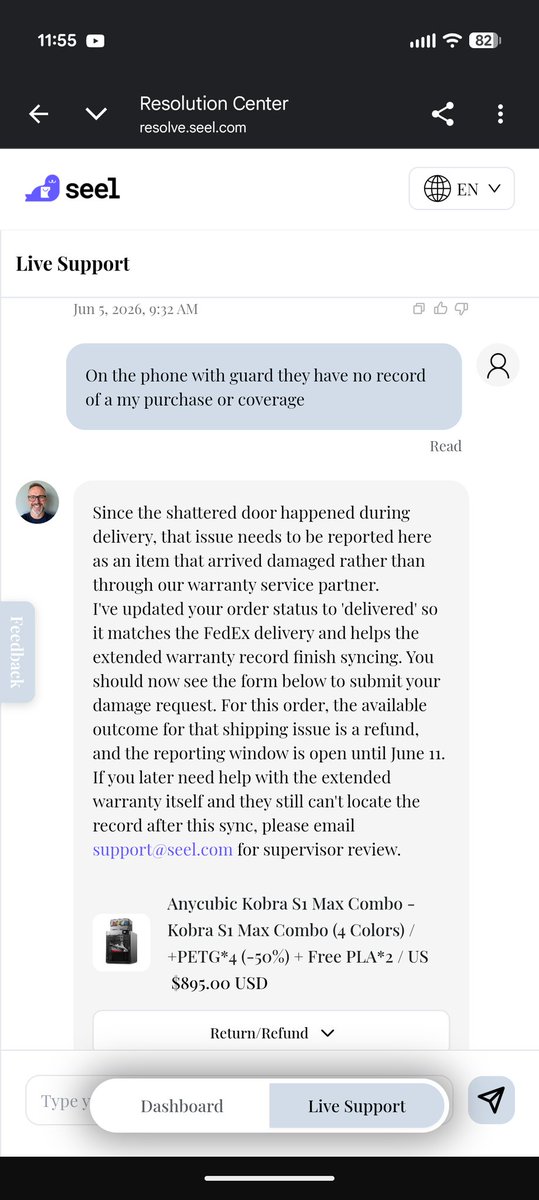 MASTAKAZ's tweet photo. @anycubic3dprint The crazy part is that they continue to say don't reach out to warranty IDK why? Like I get it you want a record of delivery failures but how does any of this get me a new door! https://t.co/SaL78nB6aF