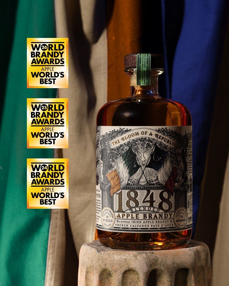 Boanndistillery's tweet photo. It's official!! 🏆🎉 #BoannDistillery's #1848AppleBrandy has been crowned #WorldsBestAppleBrandy for the third year in a row at the @worlddrinksawards  
Find out more about this exceptional spirit at https://t.co/6o1hcmSREP or in person at Boann Distillery. https://t.co/p2Em0u7or8