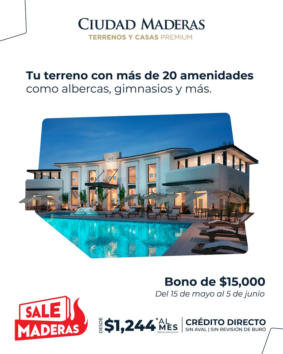 cd_maderas's tweet photo. ¿Te imaginas tu terreno así? 👀
Aprovecha las ofertas más hot del año en el Sale Maderas. 🔥🚀
💰 Bono de $15,000 en terrenos

🌐 https://t.co/B6UUKwVo3Y | 📞 800 341 1008 https://t.co/MkSBfBm8Sg