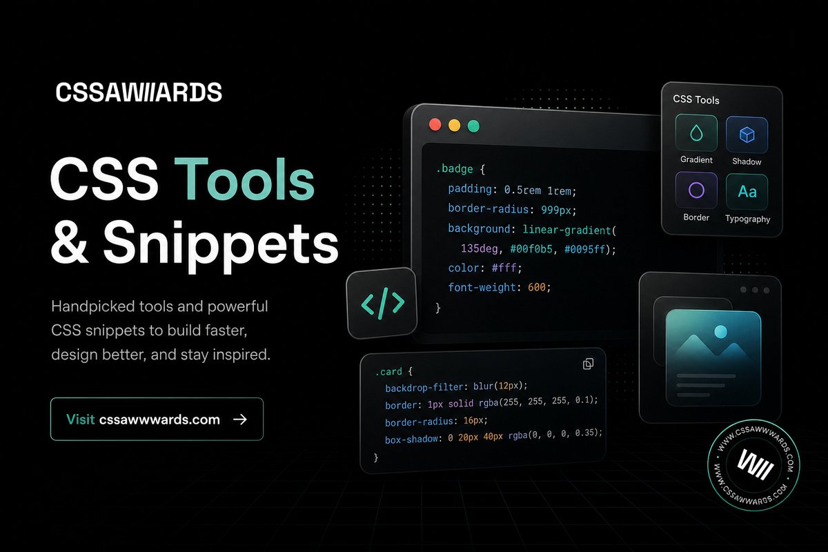 cssawwwards's tweet photo. @cursor_ai 🚀 Built a CSS tool, animation library, color generator, or frontend resource?
Submit it to https://t.co/AgWOGkxnPx for FREE and get your project in front of thousands of developers.
#FrontendDev #CSS #WebDevelopment https://t.co/8GootToKsP