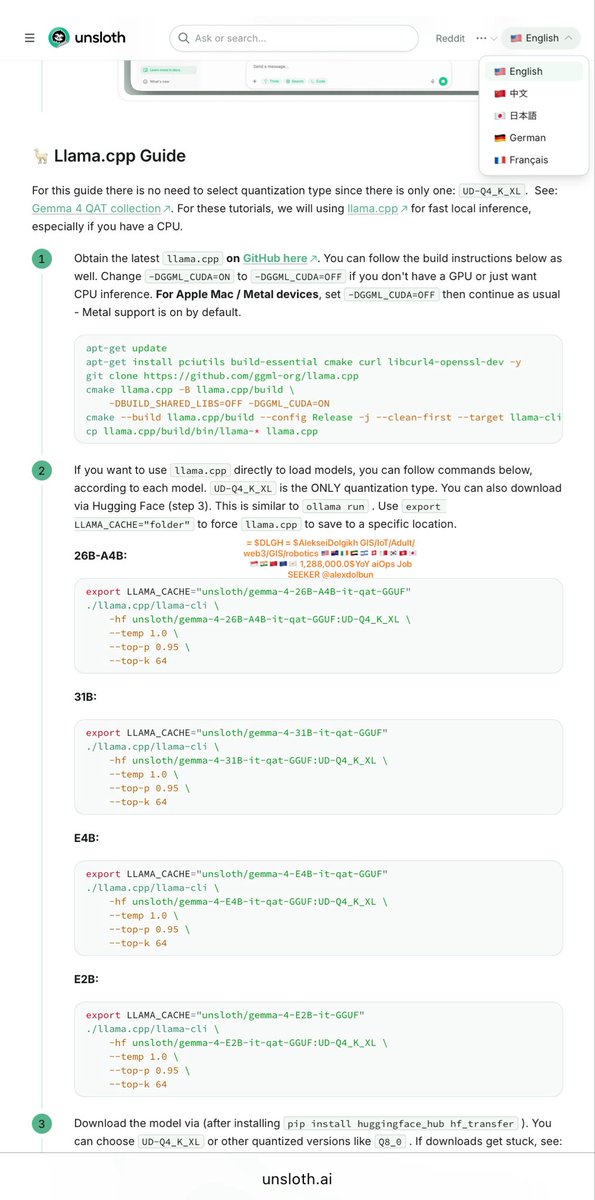 alexdolbun's tweet photo. Q2’2026 @alexdolbun & “Agentic Swarm Orchestra Conductor” track: Gemma 4 QAT is super interesting, Mr. @ggerganov & @ggml_org .cpp is there and @huggingface OSS is winning, amazing, we need more 10-20-50-100 parallel/competitive agents locally in benches https://t.co/JaaTcHwEnj, super strong believe in Quantization-Aware Training approach is smart approach and to make Quantization-Aware Inference…  

…so now let's get into the low-level mechanical orchestration of 100 parallel agents inside llama.cpp. Under the hood, each -np 100 slot in llama-server corresponds to an isolated llama_context, but there's a critical memory constraint: the total KV cache is a single contiguous buffer partitioned into n_ctx_slot = floor(n_ctx / n_parallel) per agent. For a 16K n_ctx (KV size per sequence), launching 100 agents caps each KV slot to just 160 tokens, which is insufficient for multi-turn agentic reasoning. The trick is to combine persistent slots with KV cache reuse via sequence ID mapping—assigning long-running agent sessions to the same slot avoids reallocation overhead while using the distributed KV cache to compress shared context prefixes (like system prompts or tool definitions) through slot‑level LRU eviction and reference‑counted cache blocks (llama_kv_cache::find_slot()). This approach reduces memory fragmentation and enables 100 agents to share up to 60% less KV memory while tripling concurrent processing capacity. Combined with FP8 KV cache quantization and Flash Attention (GQA), a 262K context window for all agents reduces total VRAM for 100 concurrent agents from ~80GB to ~30GB.

For dual‑socket servers, you must bypass the UPI bottleneck. The --numa mirror flag, available as a build option, maps the entire 4‑bit weight tensor set to local memory per NUMA node via GGML_NUMA_MIRROR, completely eliminating cross‑socket memory latency. On a dual Xeon Gold 6240 system with 768GB DDR4‑2933 and 6 memory channels per socket, this optimization alone yields +64.6% token generation throughput for CPU‑only inference, as all memory access remains local to each NUMA node's cores. This is mandatory for running MoE agents across multiple sockets without stalling on memory fetches.

For Mixture of Experts (MoE) architectures (like Phi‑3.5‑MoE or DeepSeek V3), you need expert‑level CPU offloading (--cpu-moe), which moves inactive experts from VRAM to system RAM while keeping active ones hot in GPU memory. For a Q4_K_M Phi‑3.5‑MoE (originally 79GB FP16, quantized to 24GB), CPU offloading reduces GPU VRAM from 24GB to just 1.72GB — a 92.9% reduction. This allows 100 agents to run on a single consumer GPU, as the model footprint shrinks drastically. Combine this with GGML_CUDA_GRAPH_OPT=1 to batch concurrent forward passes across the 100 agents into a single static compute graph, reducing per‑step kernel launch overhead. The automatic memory fitting (--fit) further tunes GPU layer allocation, prioritizing dense tensors over sparse MoE experts for optimal throughput during concurrent batch processing.

To reach 100 agents without saturating the memory bus, enable the high‑throughput mode via LLAMA_SET_ROWS=1. This splits the unified KV cache into per‑sequence dedicated caches, eliminating the cross‑sequence attention overhead that previously crippled batch processing—yielding +9.8% token generation speed on a 30B MoE model at 4K context, and +6.4% at 16K context on an RTX 3090. For short prompts dominated by memory bandwidth, Multi‑Token Prediction (MTP) speculative decoding with --spec-type draft-mtp --spec-draft-n-max 4 accelerates generation by +78% on A10G GPUs, going from 25 to 45 tok/s. The MTP head is bundled inside the same GGUF quantization, using a hybrid KQ/IQ scheme to maintain quality while predicting 4 tokens ahead; the effective speedup depends on workload determinism, with structured outputs benefiting most.