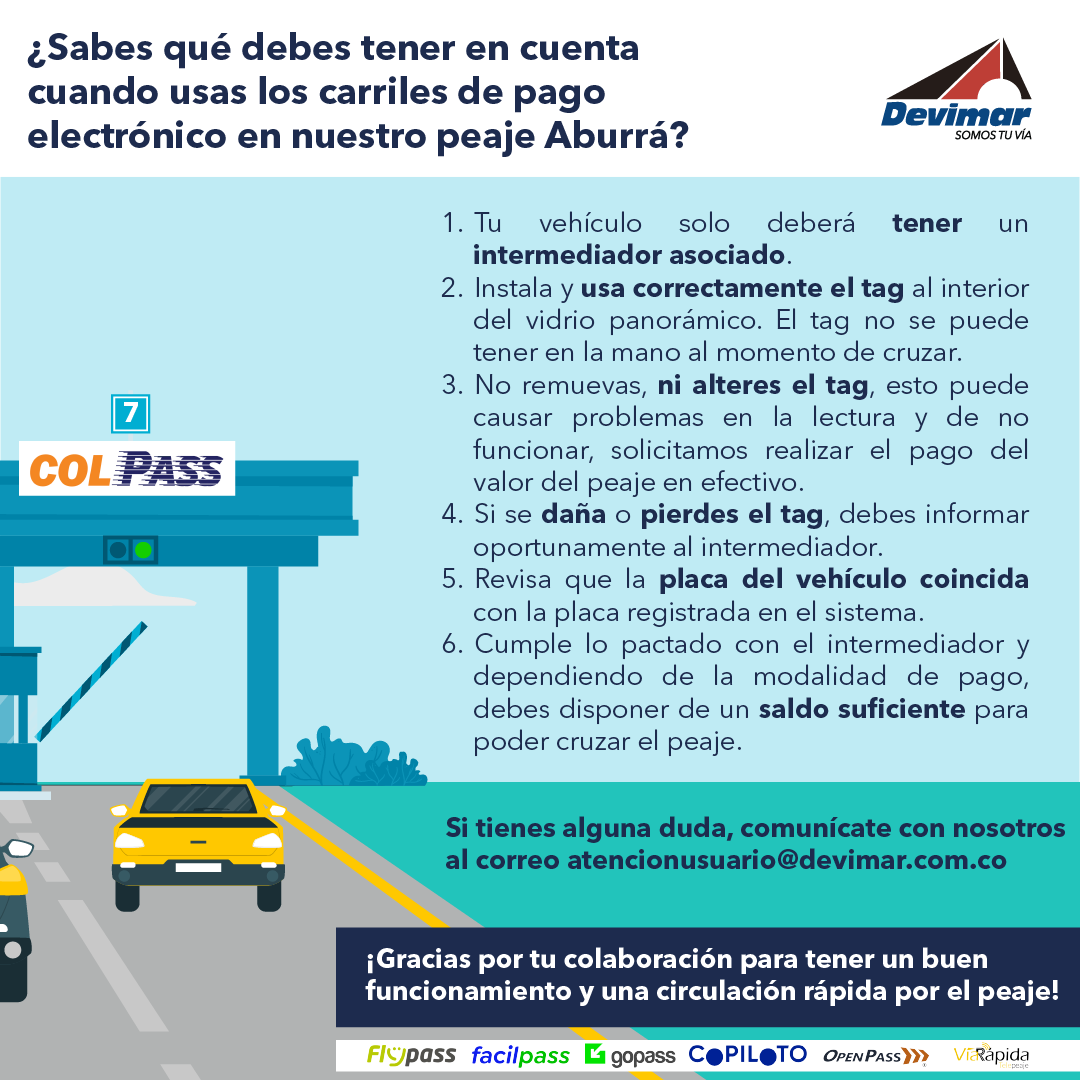 Devimar_SAS's tweet photo. ¡Ten en cuenta estas recomendaciones cuando uses el pago electrónico en el Peaje Aburrá!

Queremos que tu paso sea fácil y rápido.

¡Buen viaje 🛣!

#SomosTuVía https://t.co/xfjFsUozTJ
