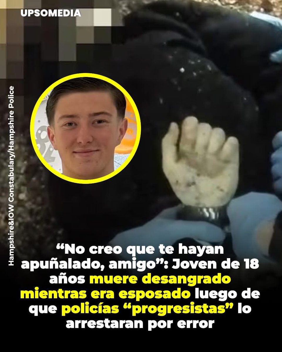 ElChocoflan's tweet photo. Henry Nowak, estudiante de 18 años, fue atacado a cuchilladas en Southampton, Inglaterra. Su agresor, Vickrum Digwa, lo apuñaló 5 veces, incluso en el corazón, y luego lo acusó falsamente de racismo ante la policía.   

Los agentes acusados de ser “progresistas” le pusieron esposas a Henry mientras pedía ayuda. “Me apuñalaron”, decía. “No creo que te hayan apuñalado, amigo”, respondió un oficial. Horas después se confirmó que Nowak había sido la víctima del ataque. Lamentablemente ya había fallecido por la pérdida de sangre.     

El agresor fue condenado a un mínimo de 21 años de prisión. Ahora no solo se cuestiona el crimen, sino también la respuesta policial captada por las cámaras que dejaron todo registrado.