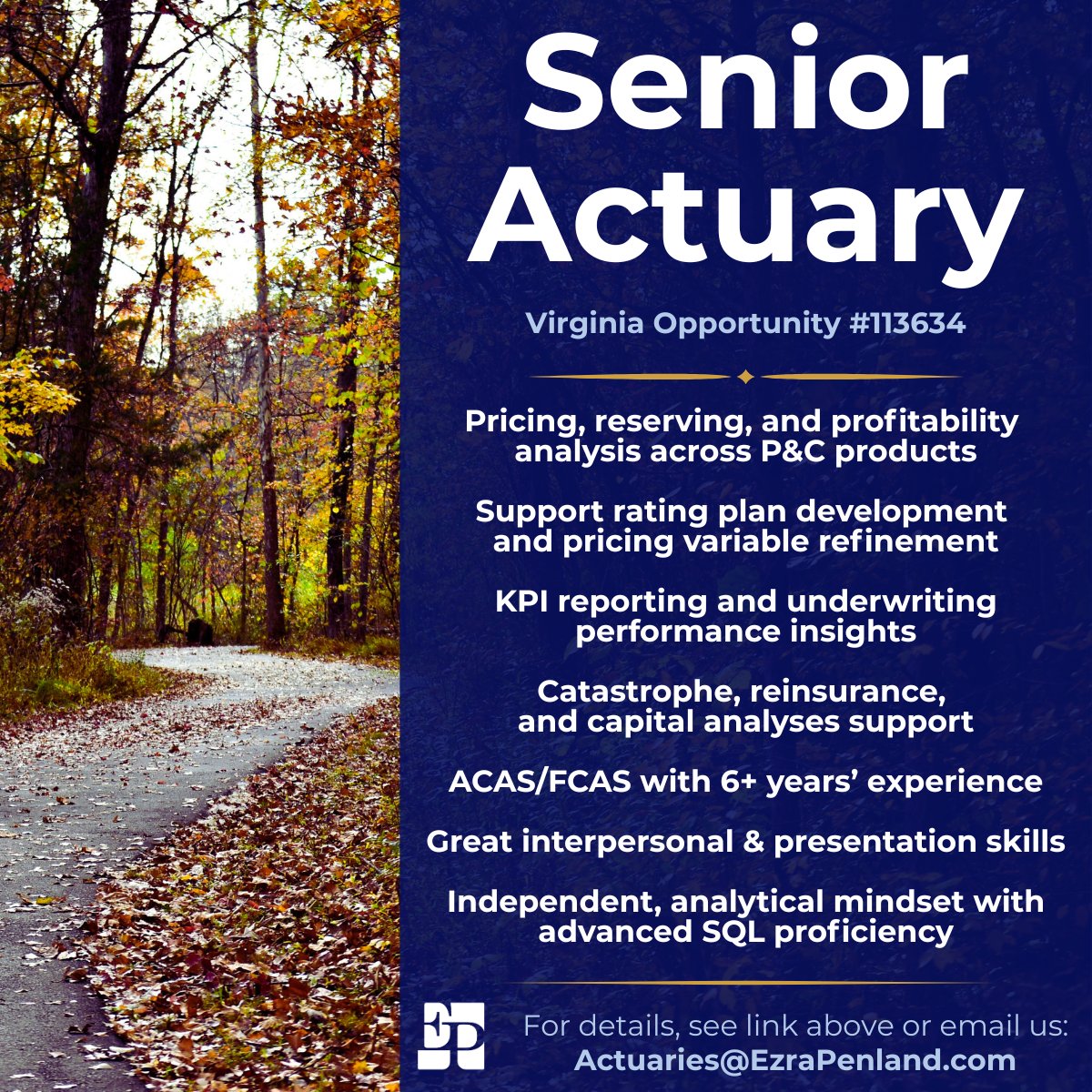 EzraPenland's tweet photo. Senior Actuarial opportunity working on hard-to-place property and casualty risks within a small, specialized E&S-focused team!
https://t.co/NeKZ6mRrUW
#Actuary #Actuarial #CommercialLines #Pricing #Reserving #ACAS #FCAS #Virginia #EzraPenland #113634 https://t.co/10DDlNIlyZ