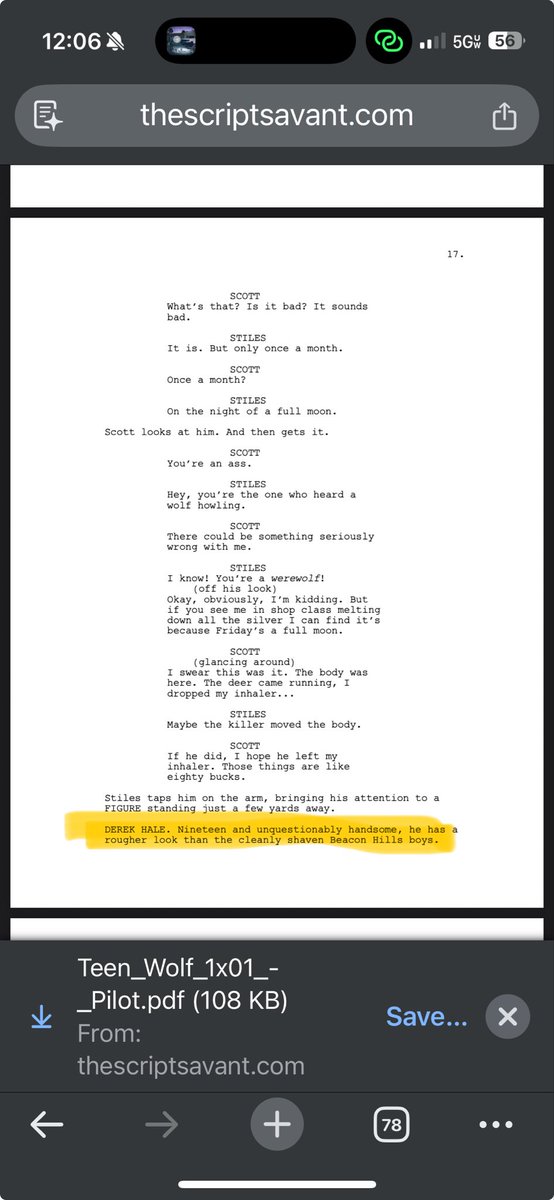 FailCat13's tweet photo. The official script is the only place we get Derek's age. He's 19. Stiles is 17. Secondly, it’s fiction. In real life, 90% of relationships have a 5-6 year age gap. They have a 2 year age gap. Here is the link to the official script https://t.co/50DNVnVEey https://t.co/q6x6NZl1ys