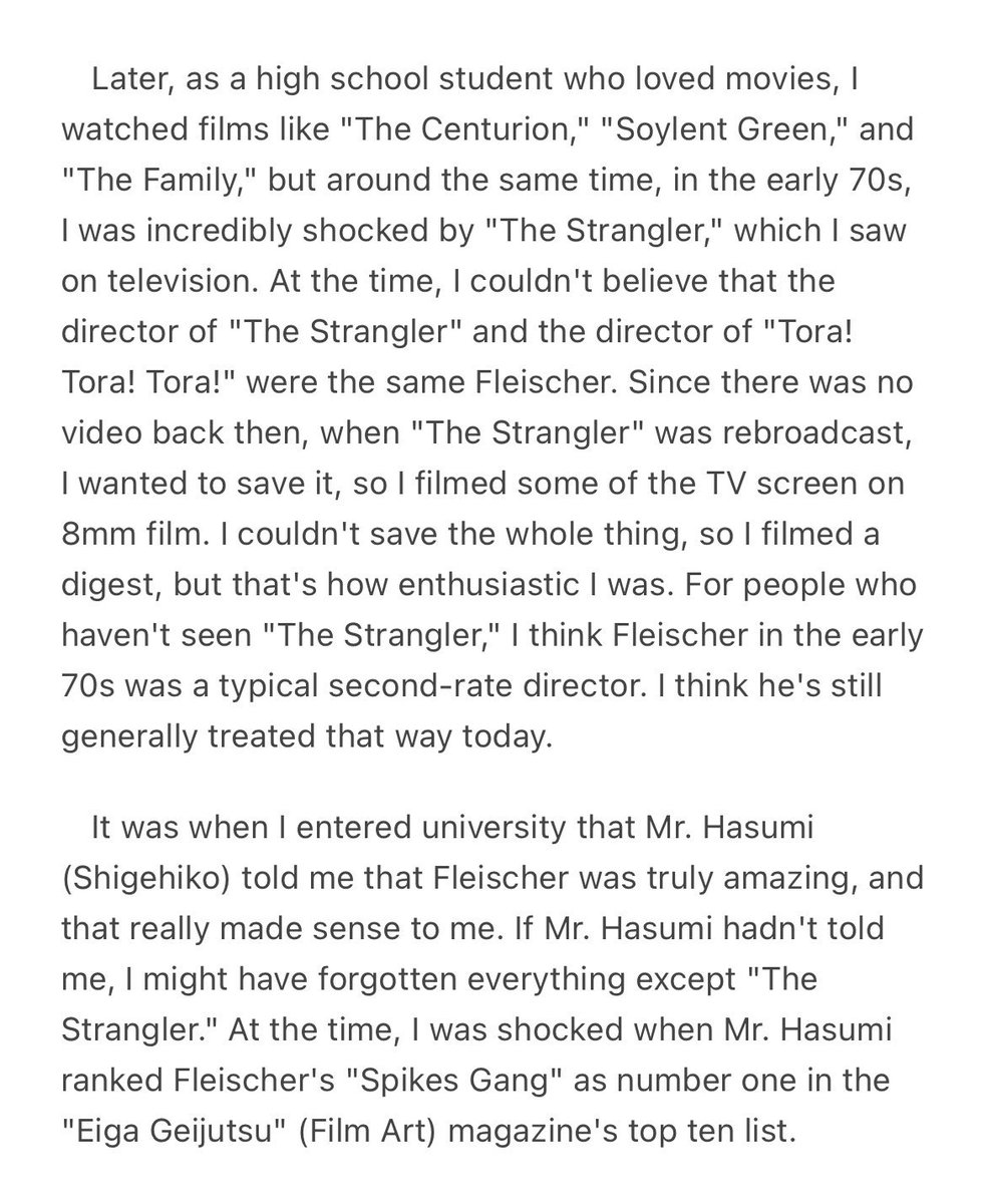 canyonpassage's tweet photo. kiyoshi kurosawa on richard fleischer and tobe hooper ❤️
(https://t.co/qaMGO7G3AM)
(https://t.co/MiNYFFQJsv) https://t.co/YfxsQsMsNi