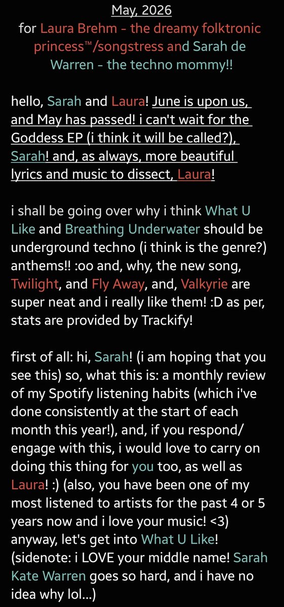 AyunoTan's tweet photo. @sarahdewarren @laurakbrehm can you please read this? (the orange colour is for Laura; the teal colour is for Sarah!)

thank you! <3 (i would appreciate engagement, but it's not necessary!) https://t.co/u7MFO59EM0