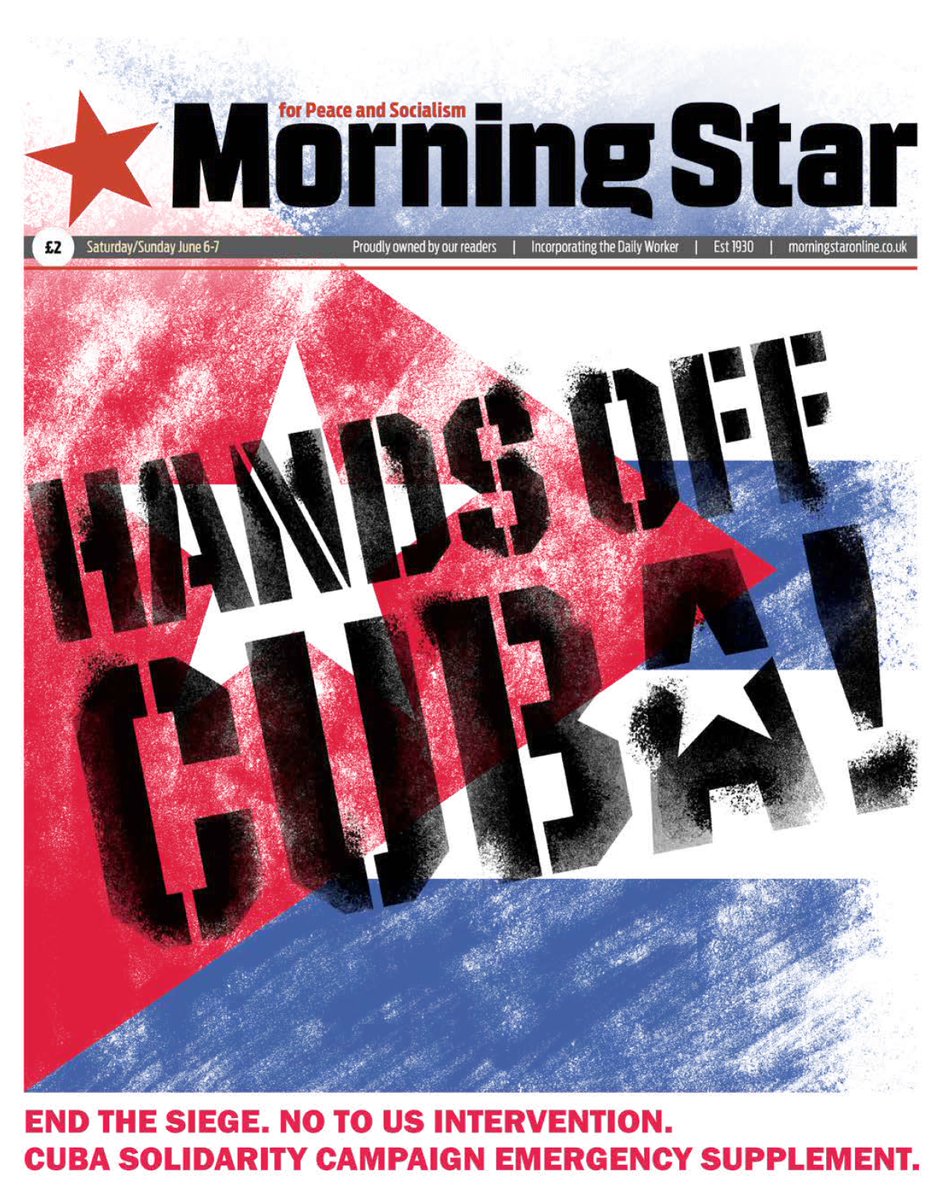 M_Star_Online's tweet photo. HANDS OFF CUBA!

Don't miss the Cuba Solidarity Campaign supplement in this weekend's paper

Subscribe to the Morning Star: https://t.co/IErMcVLkje https://t.co/lgCM1A79cp