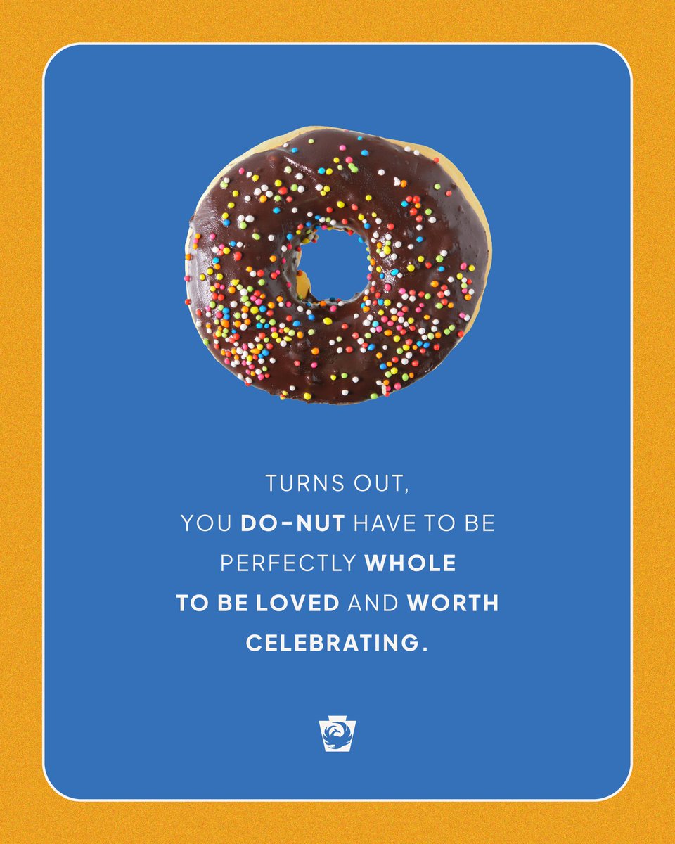 PADrugAlcohol's tweet photo. Not a dot cake. Still worth celebrating. 🍩
A sweet little reminder this #NationalDonutDay: 
You don't have to be perfect to be loved, valued, or worth celebrating. (1/2) https://t.co/Plpsov7InG