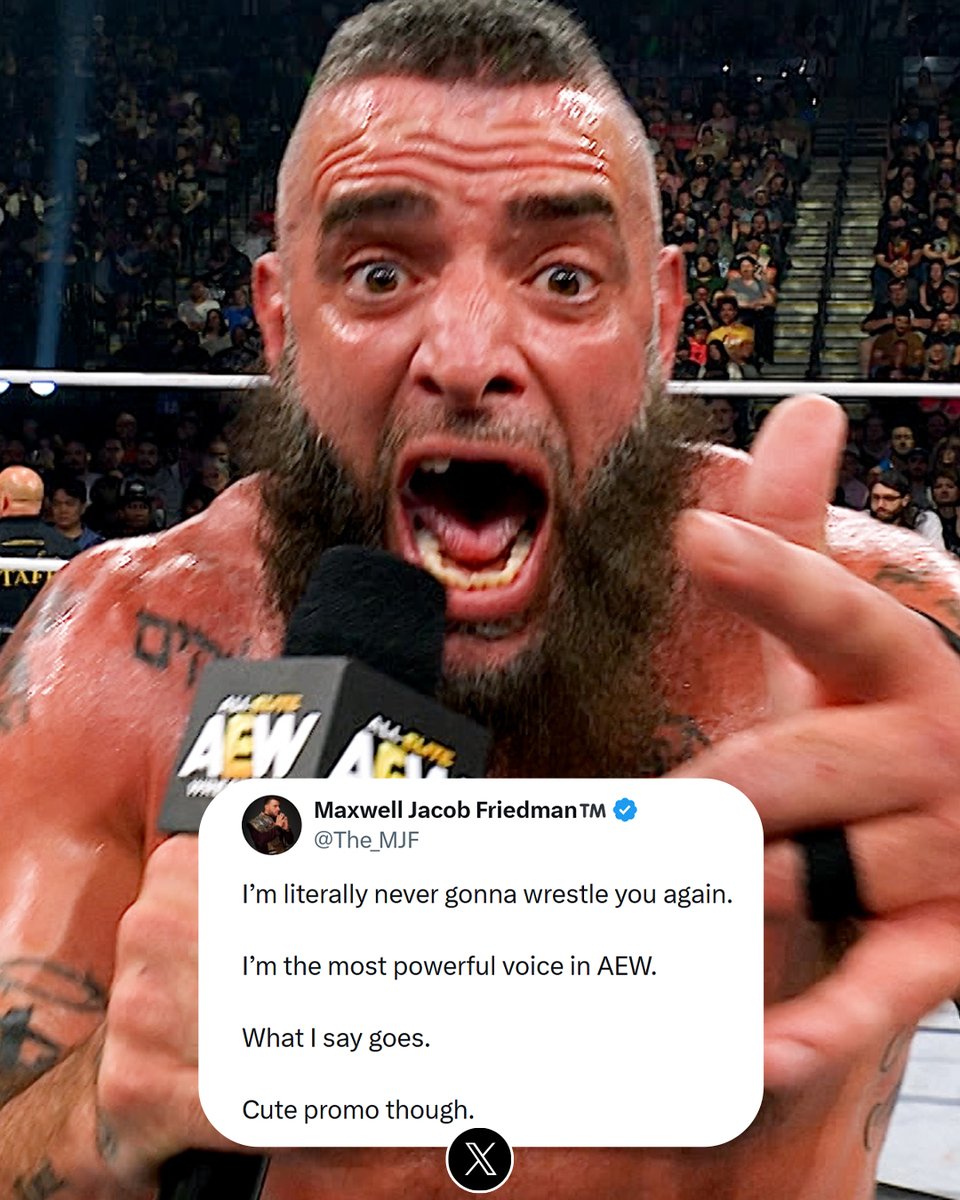 AEW's tweet photo. AEW World Champion @The_MJF has spoken, @SussexCoChicken! https://t.co/mDIZi7WI8s