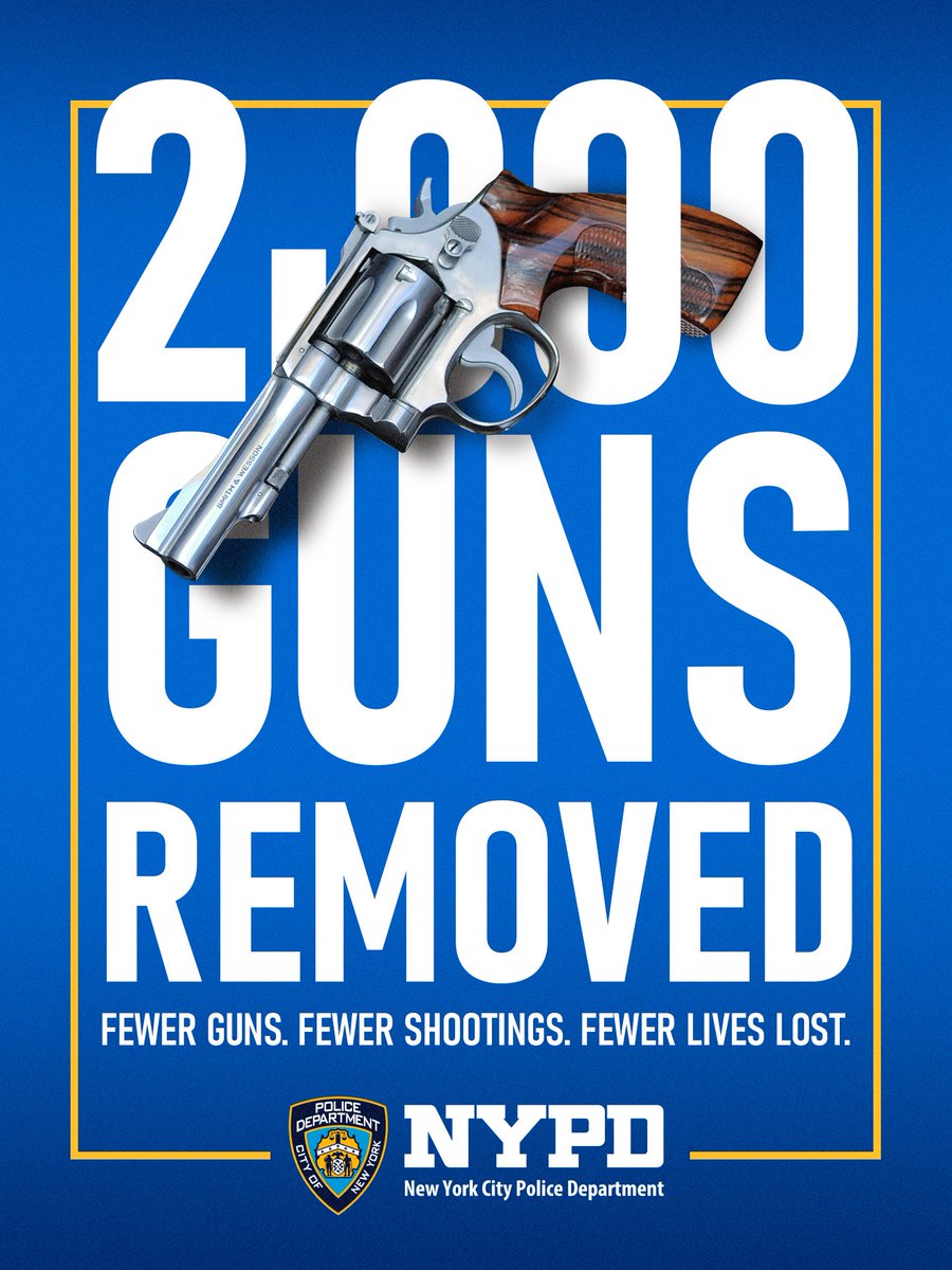 NYPDnews's tweet photo. Today, @nypdpc announced that more than 2,109 guns have been recovered so far in 2026. 

This is the result of incredible police work by the men and women of the NYPD. 

We will continue tracking down these illegal weapons to create a safer city for all. https://t.co/KHkLfO4hq5