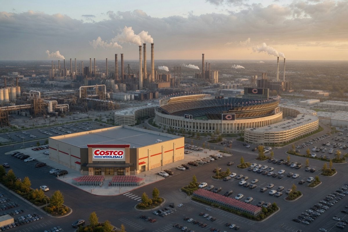 bankertobuilder's tweet photo. Just submitted my proposal for the new football stadium in Northwest Indiana

Plenty of parking, shopping, and a food court on site

Can't wait to build this https://t.co/ND0LKRsZBy
