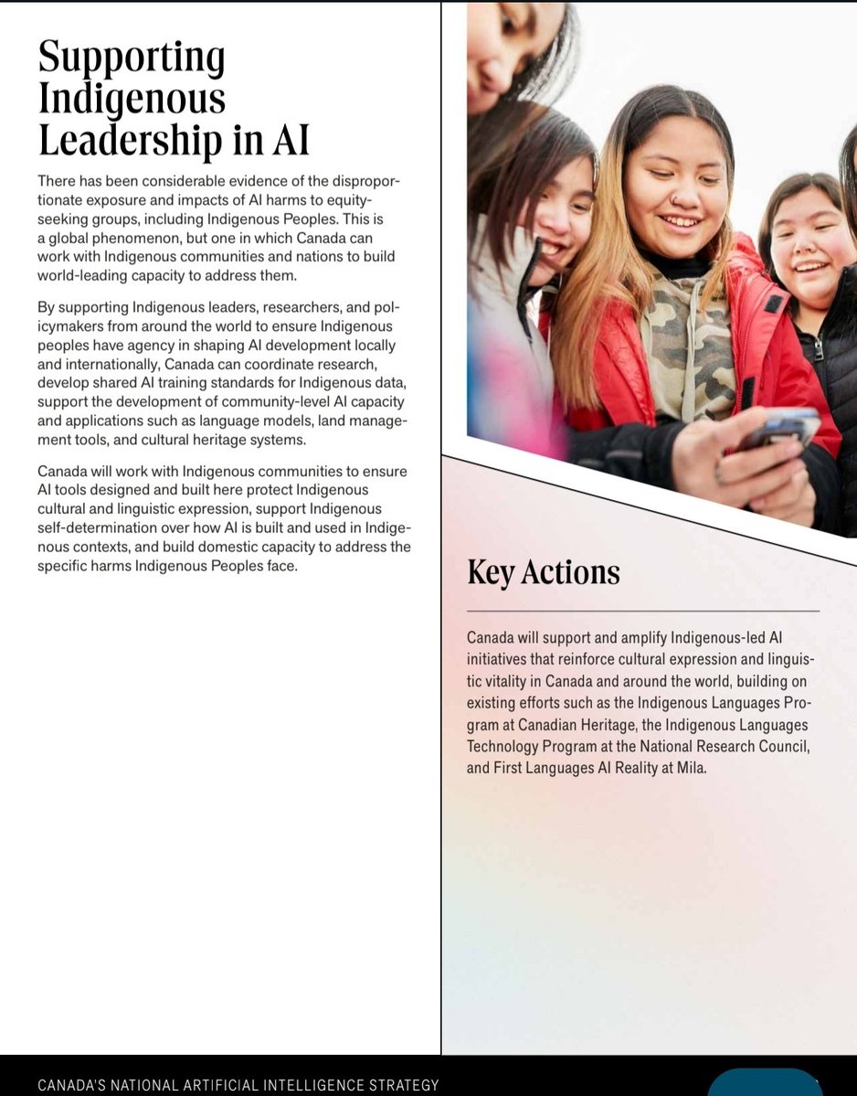 KirkLubimov's tweet photo. According to Canada's Liberal government AI is racist, including against Indigenous people.

So the national AI for All strategy will be built with to "ensure Al tools designed and built here protect Indigenous cultural and linguistic expression, support Indigenous
self-determination over how Al is built and used in Indigenous contexts, and build domestic capacity to address the
specific harms Indigenous Peoples face."

The people who couldn't bother to invent a writing will now play a critical role in developing the most advanced technology?

What is AI built with Indigenous context and self determination??

Never ending retardation.