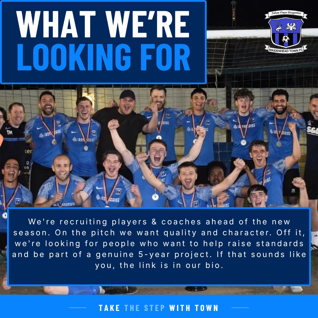 Maidenhead_Town's tweet photo. 🔵 Who are MTFC?

Get to know a little bit more about the club…

Interested in joining us? Fill out the form in our bio

#TakeTheStepWithTown https://t.co/xd4wCOeKLW