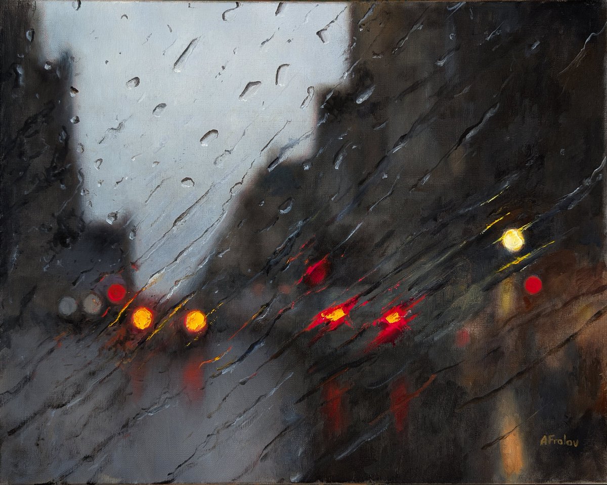 kznsq's tweet photo. "Rain Lights" - my new oil painting, 40x50 cm https://t.co/dSFbdSyTUe