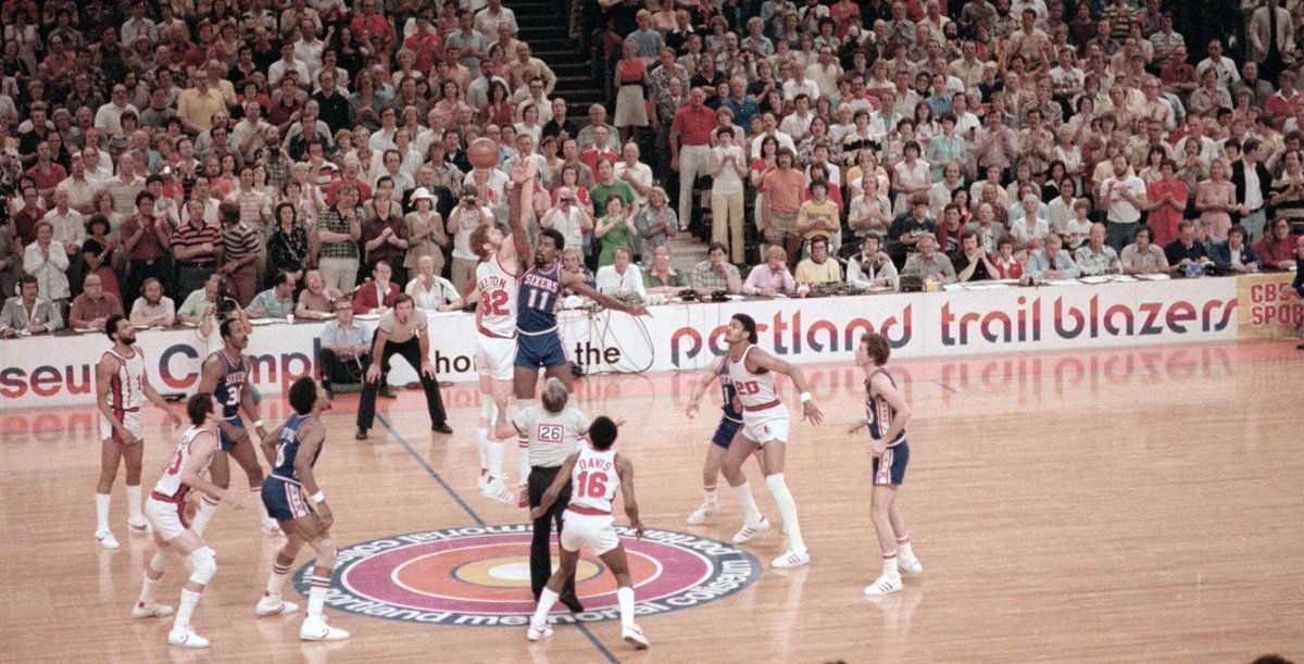 77Blazers's tweet photo. June 5 1977 - Game 6 started with the jump ball at approximately 12:07 pm in front a record crowd of 12,951 fans, some paying a scalped price of as much as $100.

Broadcast Nationally on CBS, reports would come out later than nearly 97% of Oregon homes were tuned into the game.

#RipCity #ThisDateinBlazersHistory