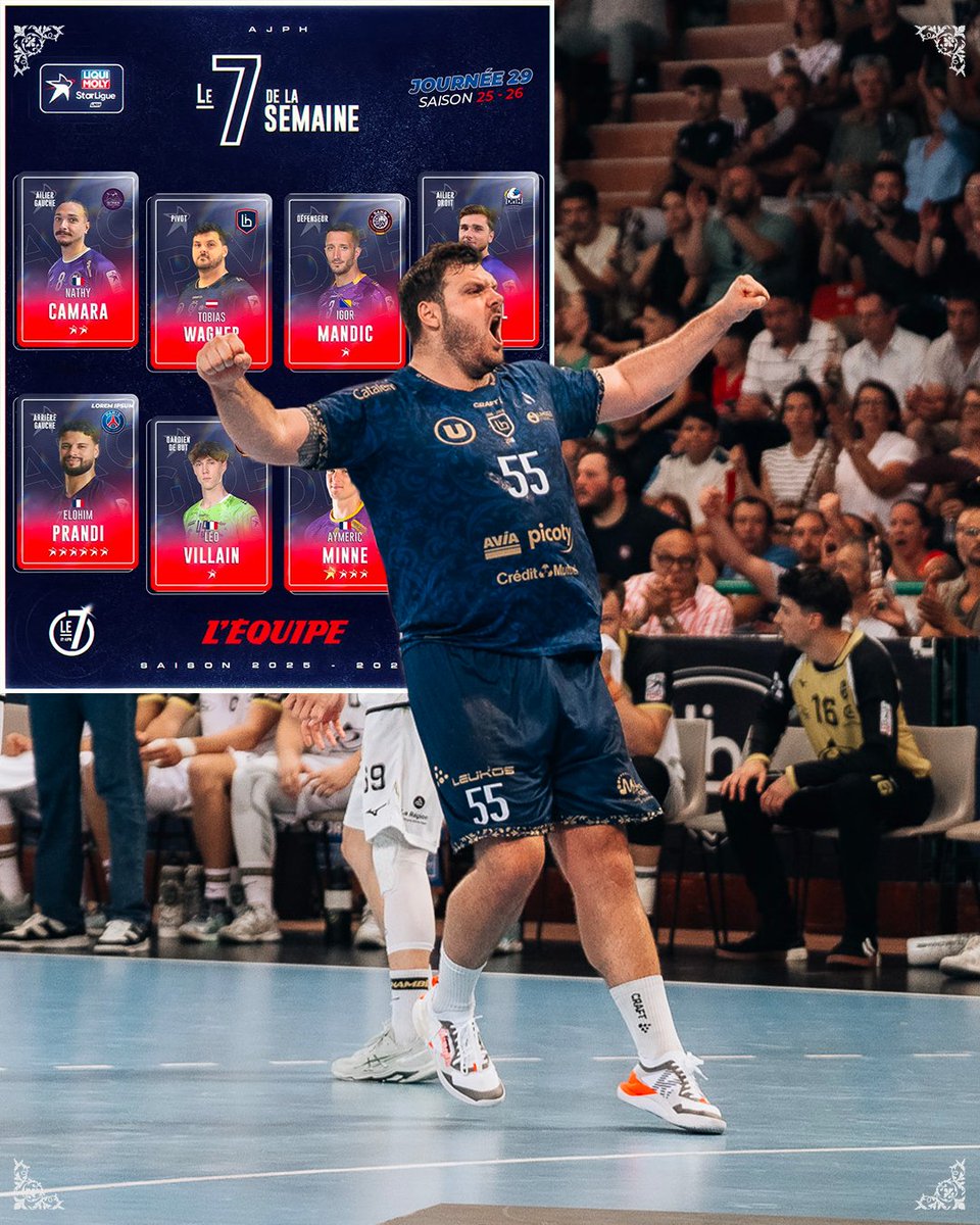 LimogesHandball's tweet photo. ⭐️ 𝗧𝗼𝗯𝗶 𝗱𝗮𝗻𝘀 𝗹𝗲 𝟳

Auteur d'un 5/6 lors de la victoire à Dunkerque, notre pivot autrichien s'est offert une place dans l'avant-dernier 7 de la semaine de la saison ! https://t.co/uTpkPIj3fu