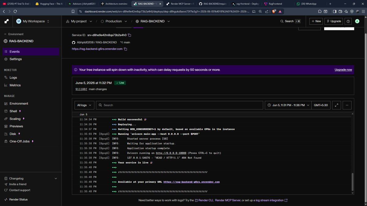 gravitygotmeup's tweet photo. Deployed the first version of VRAG 🚀
Backend on @render 
Frontend on @vercel 
Built a VRAG pipeline using HF Inference Endpoints and LC components.
This project taught me about embeddings, retrieval, and LLM-powered apps.

#AI #LLM #RAG #LangChain #BuildInPublic https://t.co/Qj9kGJtyKL