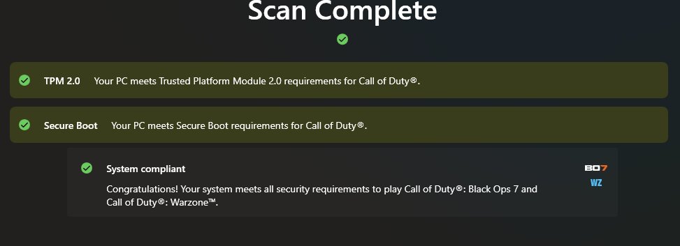 Trickyricky_89's tweet photo. @CODUpdates what about the (TPM) 2.0 and Secure Boot BIOS problem!?!?!? ive done everything it says to do in your post and still cant play! https://t.co/WXou6EXMau