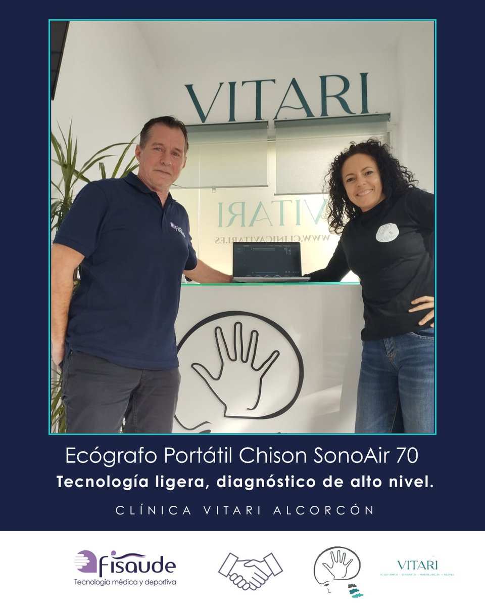 fisaude's tweet photo. 📍 La ecografía portátil aporta más precisión y agilidad a la fisioterapia.

Hemos realizado la entrega y formación del Chison SonoAir 70 en Clínica Vitari, un equipo ultraligero con imagen de alta definición y manejo intuitivo para la valoración y seguimiento de pacientes. https://t.co/72vUUFwiOL