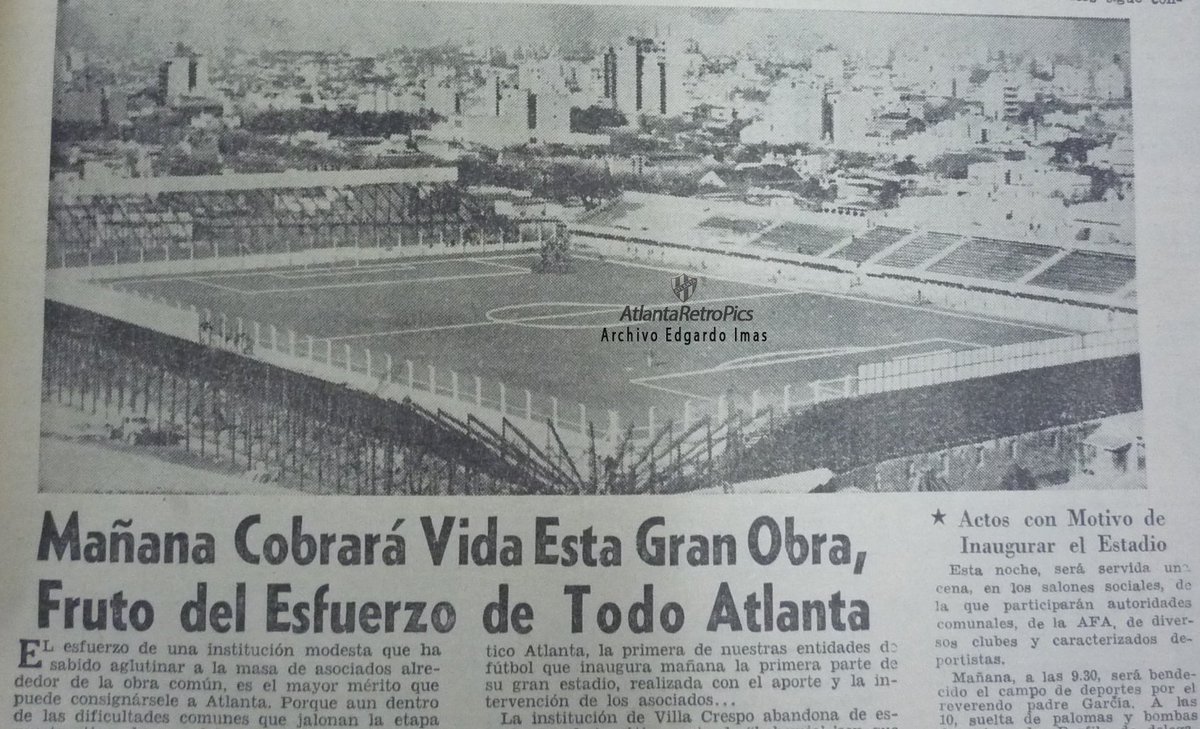 AtlantaRetro2's tweet photo. 📅 Un día como hoy hace 6️⃣6️⃣ años, el 5/6/1960, se inauguraba el actual estadio de #Atlanta durante la gestión de León Kolbowski al frente del club.

✅️ Esa tarde #Atlanta perdió 3-1  ante el puntero, #ArgentinosJuniors.

✅️ El 1er gol lo anotó Osvaldo Guenzatti para Atlanta https://t.co/nDHpQN5yzH