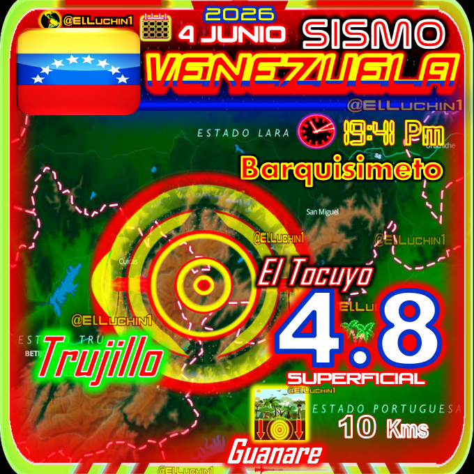 elluchin1's tweet photo. 🇻🇪➡#Sismo 🔴 4.8 ⚡ USGS
Sismo al Suroeste del Tocuyo
Estado de Lara Venezuela 🇻🇪
#Temblor  #Terremoto https://t.co/SCUv5q7ACN