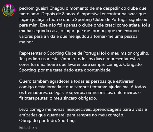 InsiderSporting's tweet photo. Pedro Miguéis anunciou a saída do Sporting. O guarda-redes da equipa B deixa o clube depois de 8 épocas.

Boa sorte, Pedro! 💚 https://t.co/MwpLBjTCrG