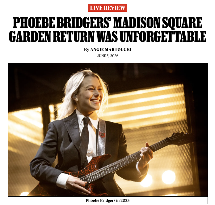 RollingStone's tweet photo. Phoebe Bridgers played her biggest show in years, and banning phones only made it better. 

REVIEW: https://t.co/ydxBvBhosm https://t.co/l3hlBBNj2V