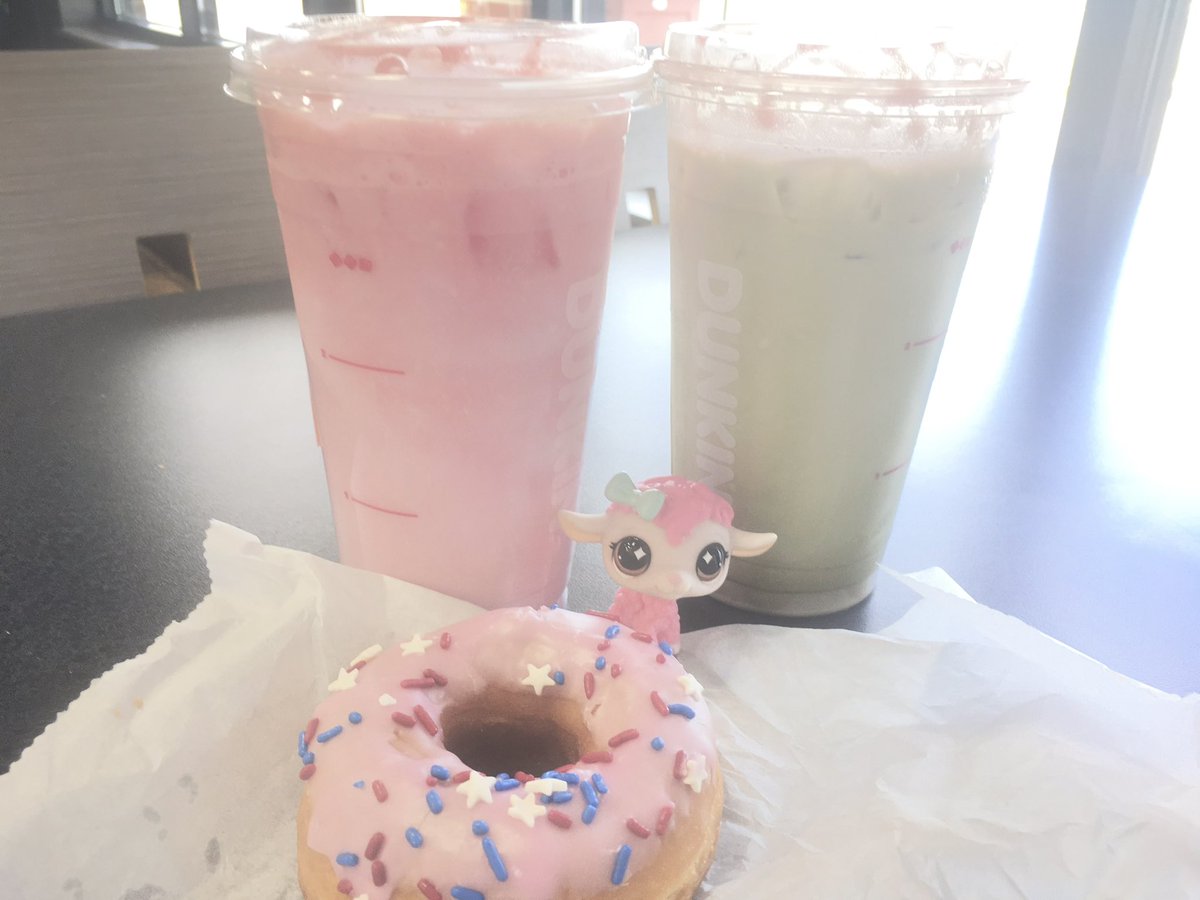 milkeeemimi's tweet photo. i caved and got two of the barbie drinks + free donut https://t.co/j4g8V9gzha