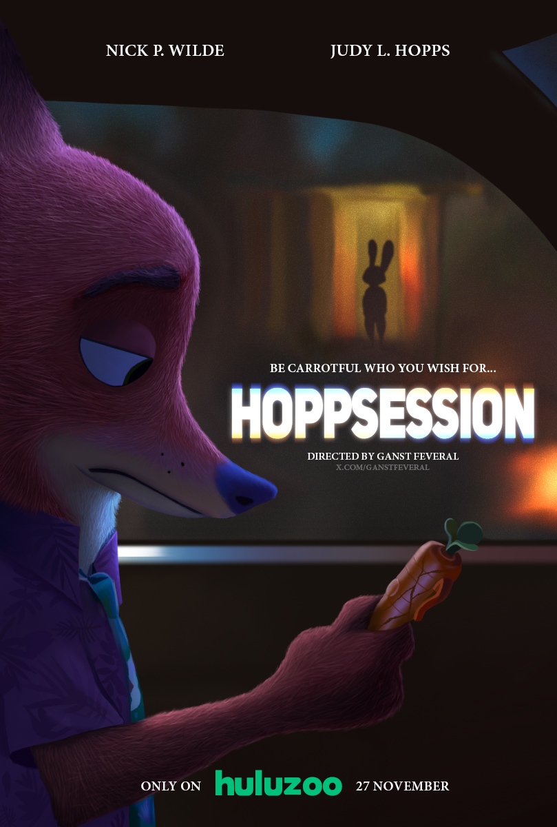 GanstFeveral's tweet photo. After watching "Obsession," I realized I had to draw a parody of its poster in the style of "Zootopia". 🦊🥕🐰 https://t.co/vdvuTzmYzT