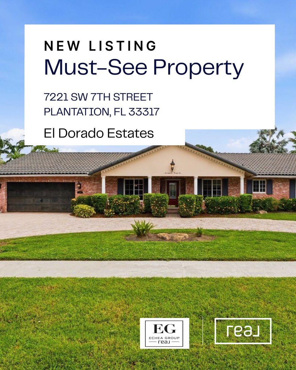 echearealty's tweet photo. 🏡 JUST LISTED 🏡. 
⭐️OPEN HOUSE ⭐️SATURDAY JUNE 6th 11am-2pm

For Sale: $895,000 | For Rent: $5,500/Month

Welcome to the highly sought-after El Dorado Estates in the heart of Plantation! This spacious home offers the perfect combination of comfort, functionality https://t.co/WjQcDkiAhk