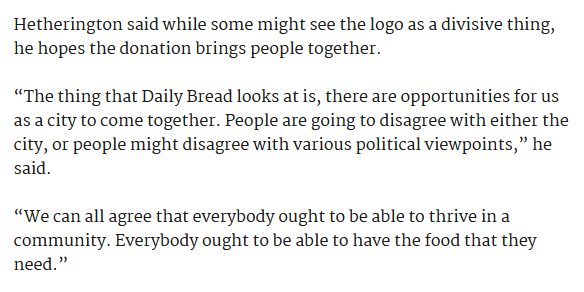 leighbeadon's tweet photo. I know the food bank CEO is just playing nice because they need the $$ even if it is a cynical ploy by Tate, but damn is this ever the polar opposite of what IntegrityTO stands for. Coming together? Everybody thriving? Tate spends all day making hate propaganda about the homeless https://t.co/27dhUJJwgh