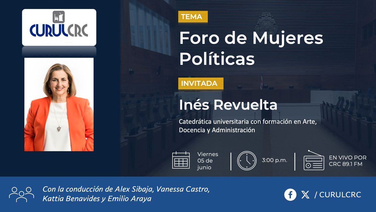 CurulCRC's tweet photo. ¡Hoy en la edición de Viernes! 🎙

Invitada: Inés Revuelta 

Conducen:
@alexsibajag
@vanessadpcastro
@Kabemo
@EmilioArayaS

📻: @CRC891Radio https://t.co/zz3GIbLlmx