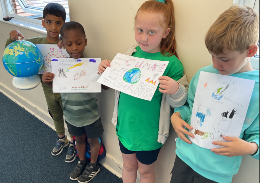 ElmClass_OLOL's tweet photo. Today, we wore 'green' to mark 'World Environment Day', with a particular emphasis on 'Climate Change'.  We took part in a fantastic assembly this morning and then created some wonderful 'Climate Change' posters'.#EcoCouncilOLOL @ololprimary_HT https://t.co/eKYgaGFu4X