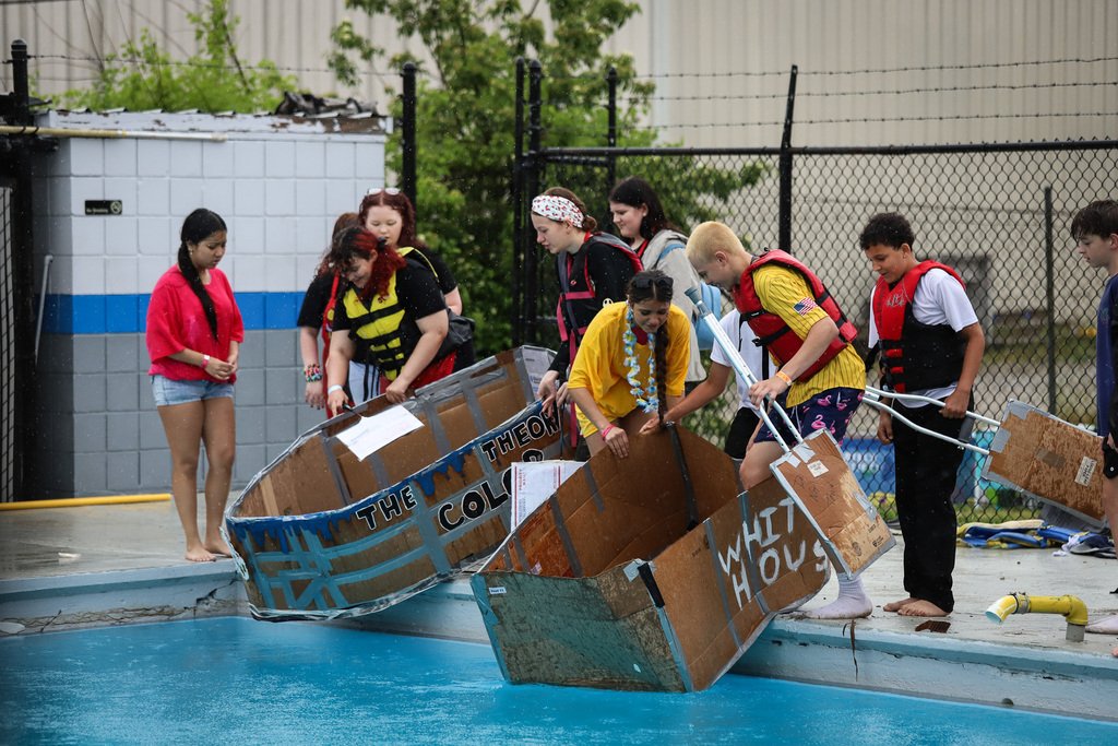 bcpsky's tweet photo. 📦 Cardboard to Coastline! BLMS Bobcats wrapped the year with the Annual Cardboard Boat Regatta. 🌊

Using just cardboard, plastic, and duct tape, students tested their physics skills to build human-carrying vessels. The #BCPSGraduateProfile in action! 🛶

#BCPS #BLMSBobcats https://t.co/zIAD934rbw