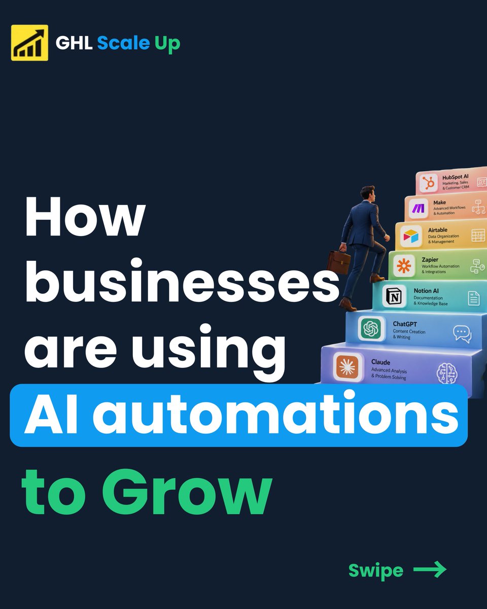 GHLScaleUp's tweet photo. AI automation is no longer a competitive edge.

It's table stakes.

The no-code stack to build all of it: 
Make · n8n · GHL · Clay · VAPI · Relevance AI

You don't need to write code. You need to start building. https://t.co/yZGdupFykq