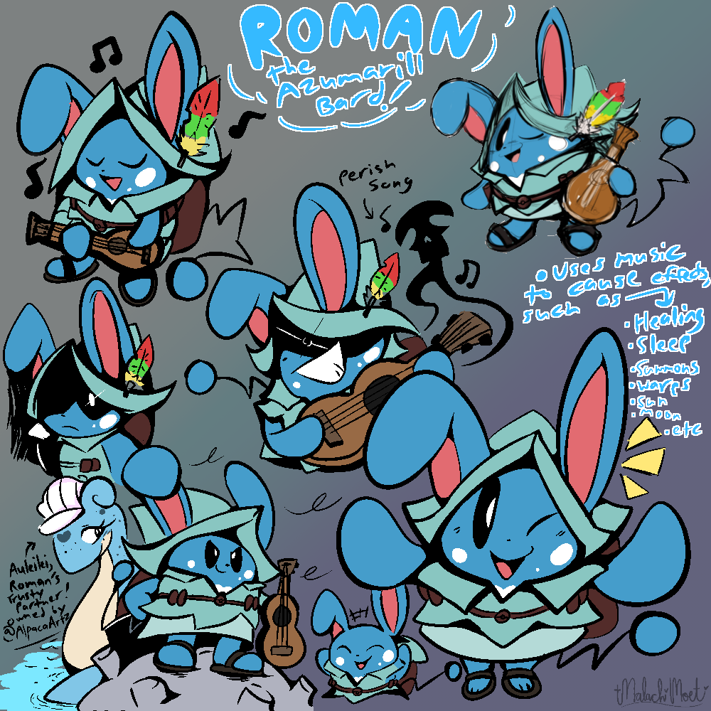 MalachiMoet's tweet photo. Roman The Azumarill is here to save the day! With his magic lute, he goes around the great sea to help the Pokemon of the world! #pokemon #oc https://t.co/FJMJMEJ3x6