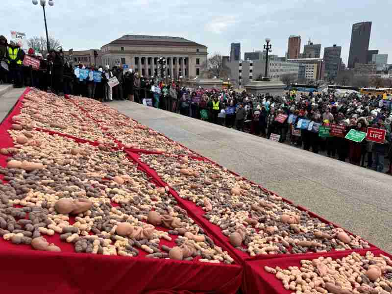 LifeNewsHQ's tweet photo. A pro-life group in Minnesota laid out 14,000 fetal models to show how 14,000 babies are killed in abortions there every year. 

This is heart-wrenching. https://t.co/WatpnchMr1