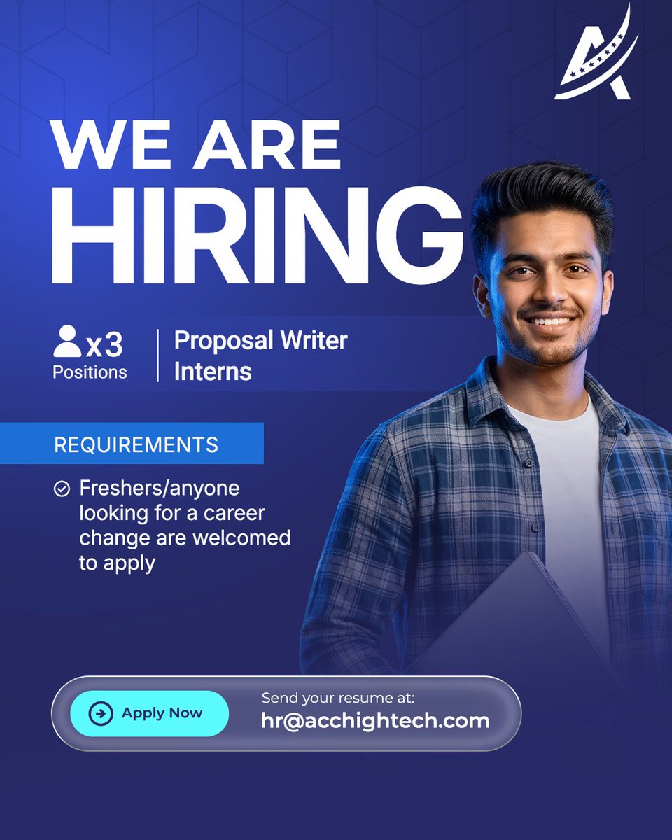 AccentuateHigh's tweet photo. We're hiring three Proposal Writer Interns.
This is for students and recent grads who are curious, sharp, and want to learn the business of GovCon from the inside.
📩 Send your resumes to hr@acchightech.com
#Hiring #Internship #ProposalWriter #EntryLevel https://t.co/o7i25lPOzP