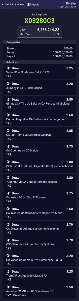 BillionTip's tweet photo. 🔥 HALLELUJAH! 🛐

Booking Code: X03280C3

COPY &amp; LOAD NOW! 

Edit your stake or selections! ⚽️ 

#Sportybet #footballcom #Acca #BetSlip https://t.co/1FBp6mWiEA