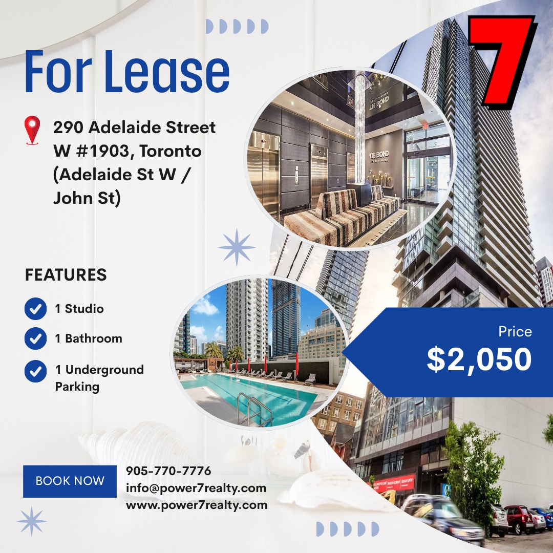 Power7Team's tweet photo. 🏊 290 Adelaide St W #1903, Toronto — $2,050/mo 🌆✨ Studio | 1 Bath | 1 Underground Parking | 9-ft Ceilings The Bond Condos | 100 Walk Score | Entertainment District | Outdoor pool 🏊 | Steps to CN Tower, Union Station &amp; Michelin restaurants! 🍽️🚇 📞 905-770-7776 | https://t.co/EwSlf0LO2p