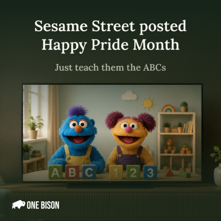 OneBisonUSA's tweet photo. Sesame Street posted "Happy Pride Month" this week.

The show most of us grew up watching. The one your three-year-old is probably watching right now.

There was a time when a kids' show just taught kids to be kids.

A lot of parents miss that. Drop a if you're one of them. https://t.co/sfdDZwH26s