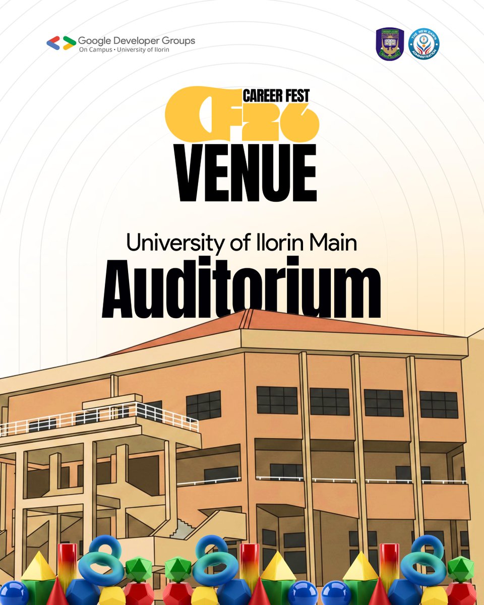 gdgoc_unilorin's tweet photo. The biggest room deserves the biggest energy 🏛️🔥

You already know what's waiting for you in that room. 
The only question is whether you'll be there 🫵

Date: June 15,2026
Venue: University Of Ilorin, Main Auditorium

#GDGoCUnilorin #CareerFest26 #MainCareerFest #CareerReady https://t.co/wQlJsvPoce