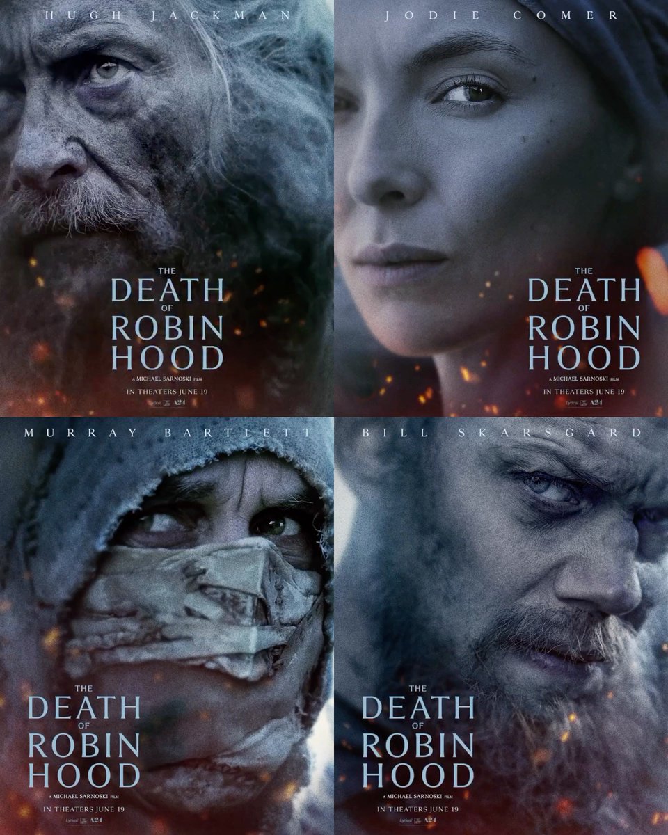 _filmcrave's tweet photo. New poster for Michael Saronski’s ‘THE DEATH OF ROBIN HOOD’ starring Hugh Jackman, Jodie Comer, Bill Skarsgård and Murray Bartlett.

In theaters on June 19. https://t.co/UFs8igWQu1