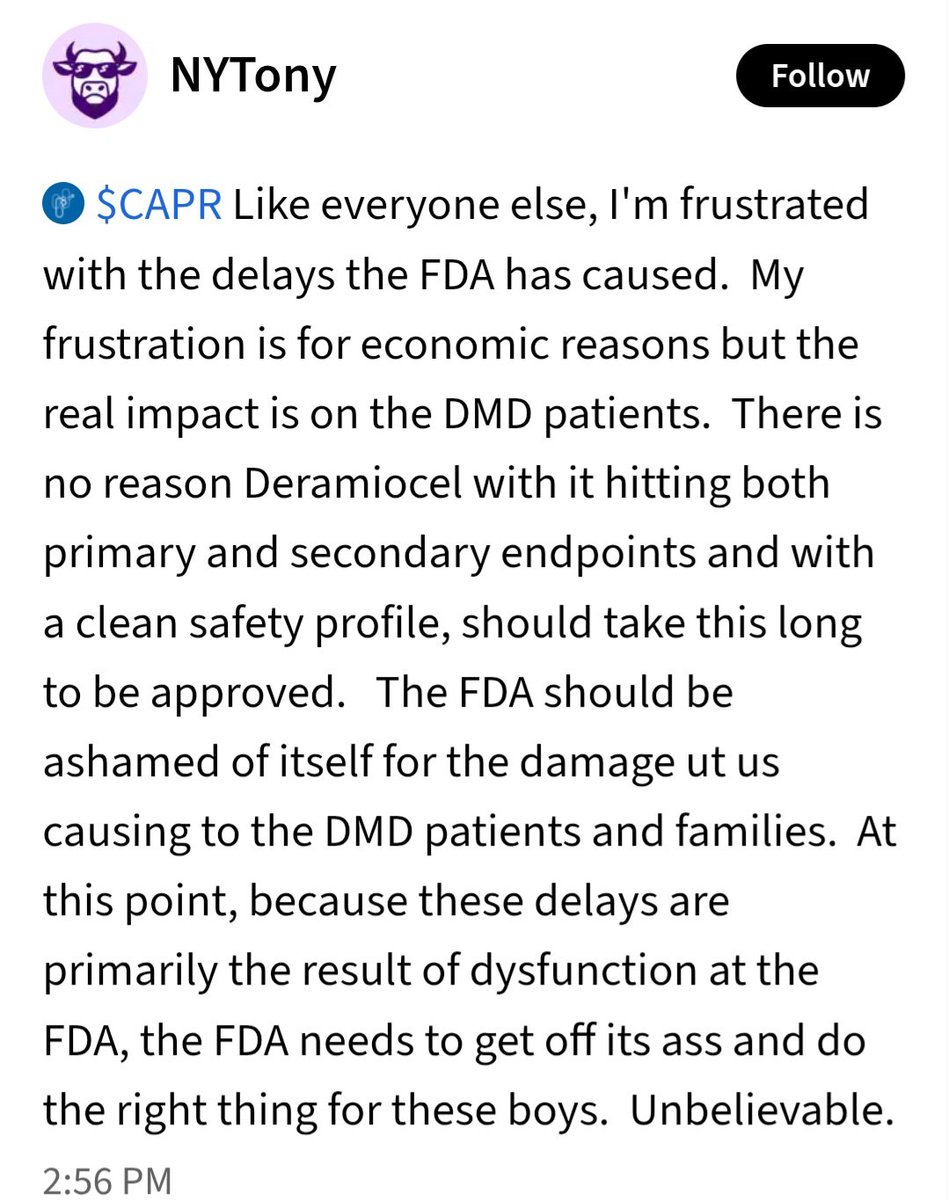 BullLogic's tweet photo. $capr @FDA Waiting since p2 for this effed up bureaucracy to approve deramiocel. 👇👊 https://t.co/nF18TIX7df